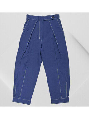 Sportmax Womens Pleated Cargo Curved Cotton linen Blue US 6  UK 8 Button Ankle